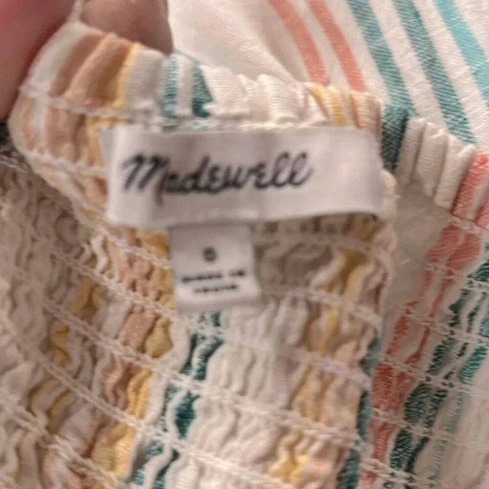 Madewell Linen Fitted-Bodice Midi Dress in Stripe Size 0 - Picture 10 of 11